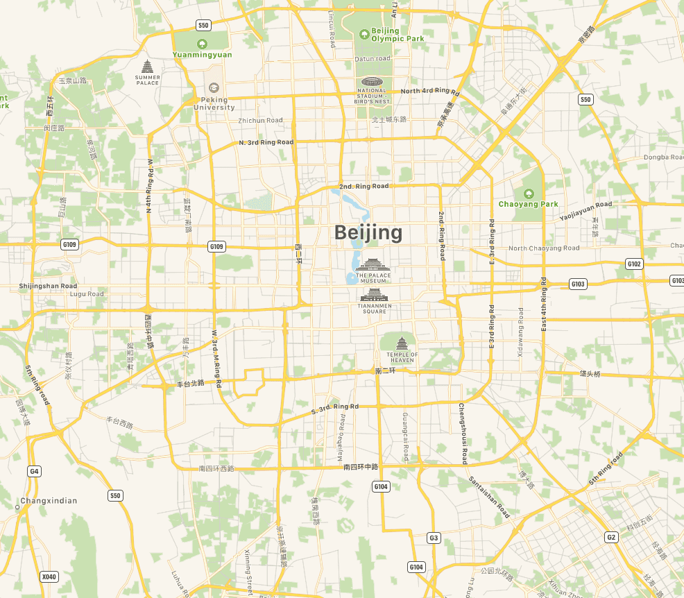Ring roads of Beijing (Image from Apple Map)